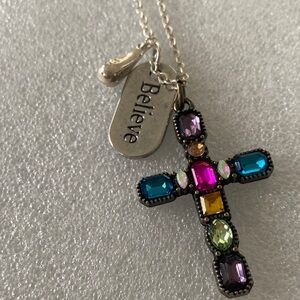Multicolor Gemstone Cross Pendant Necklace Sterling Chain teardrop